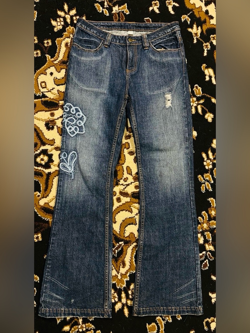 Women’s Blue Embroidered Flare Jeans